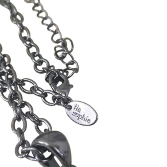 Lia Sophia Yellow Rhinestone Teardrop Pendant Necklace Long Gun Metal Gray - Picture 6 of 6